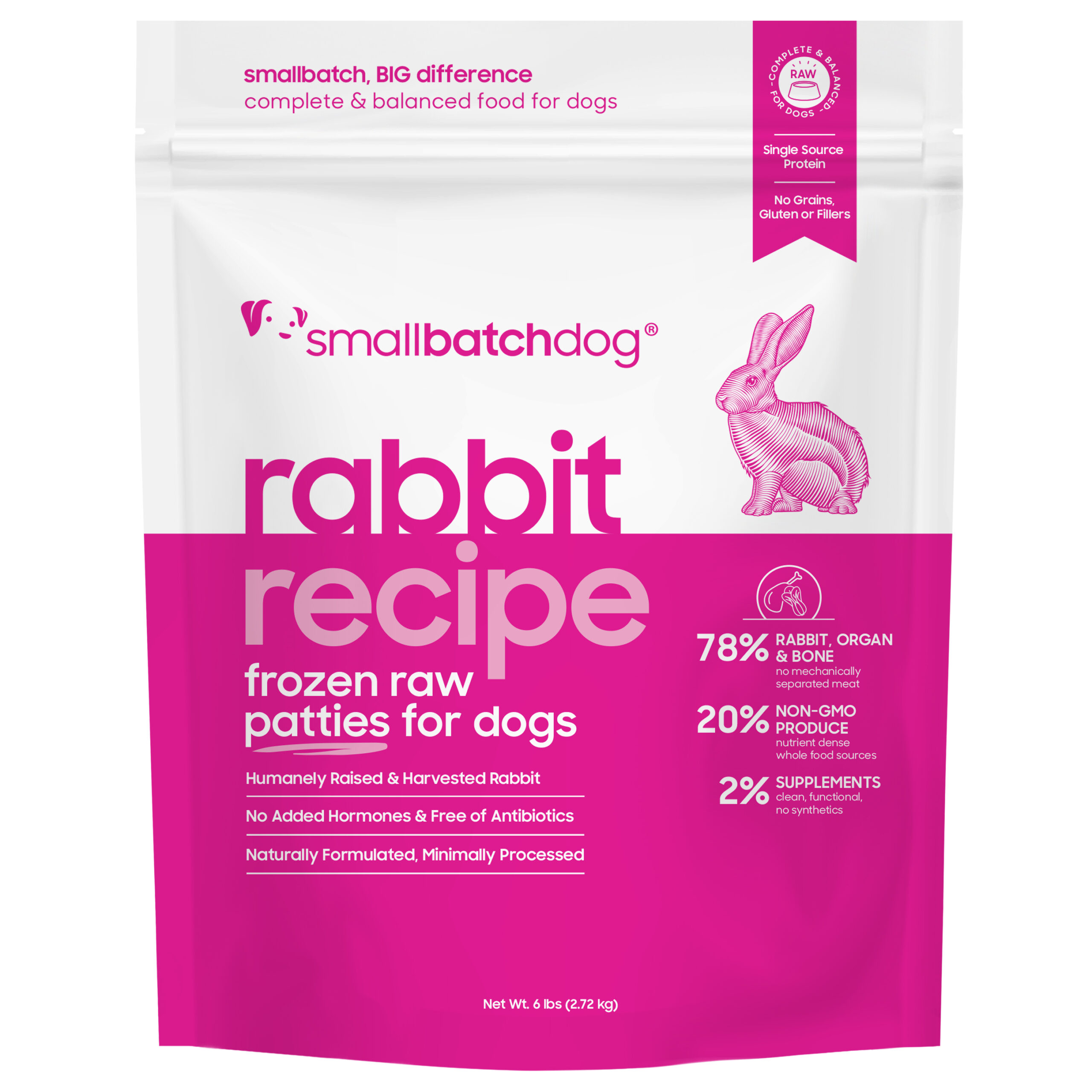 smallbatchdog rabbit recipe - FROZEN RAW patties & sliders for dogs