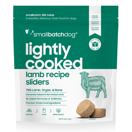 smallbatchdog LIGHTLY COOKED lamb recipe sliders for dogs