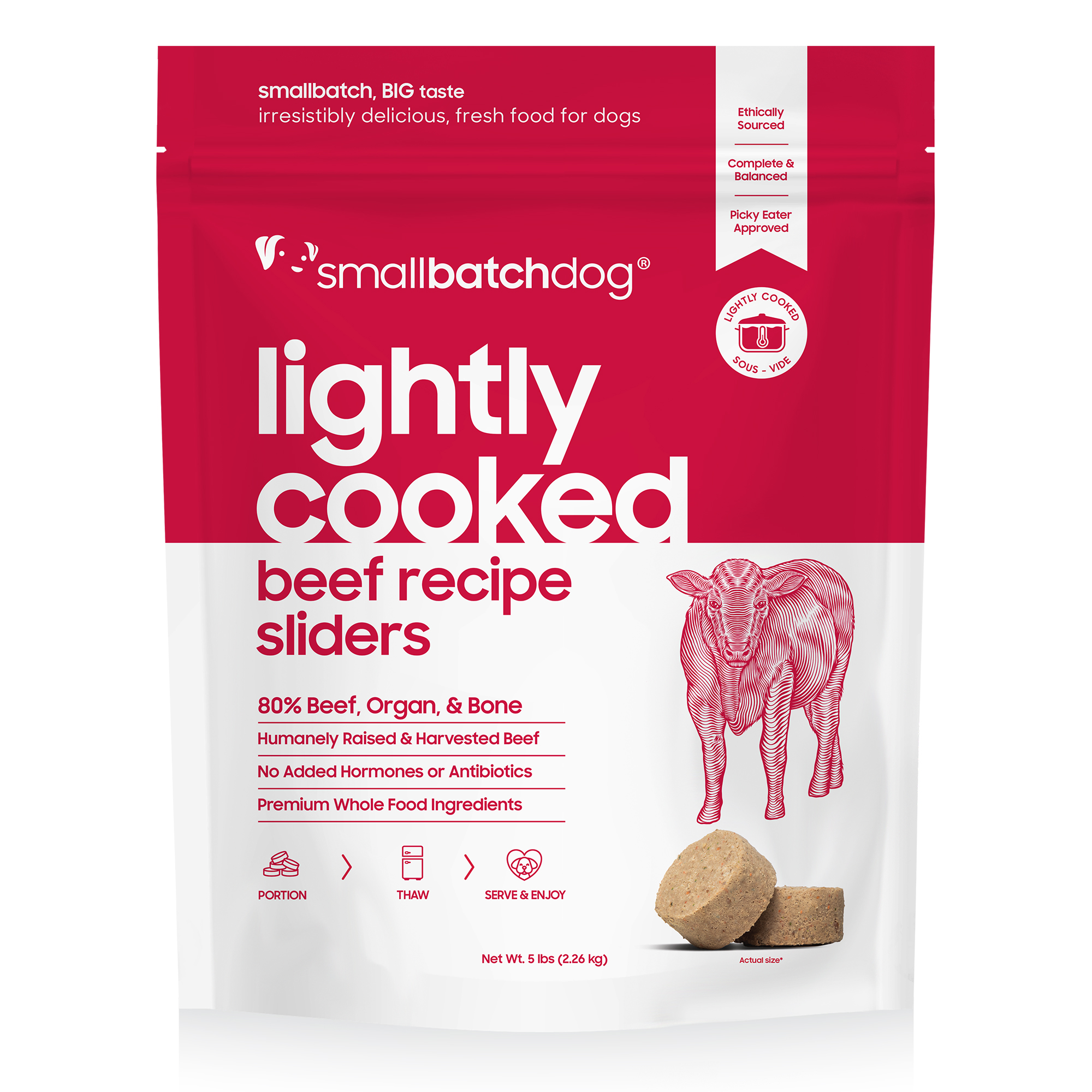 smallbatchdog LIGHTLY COOKED beef recipe sliders for dogs