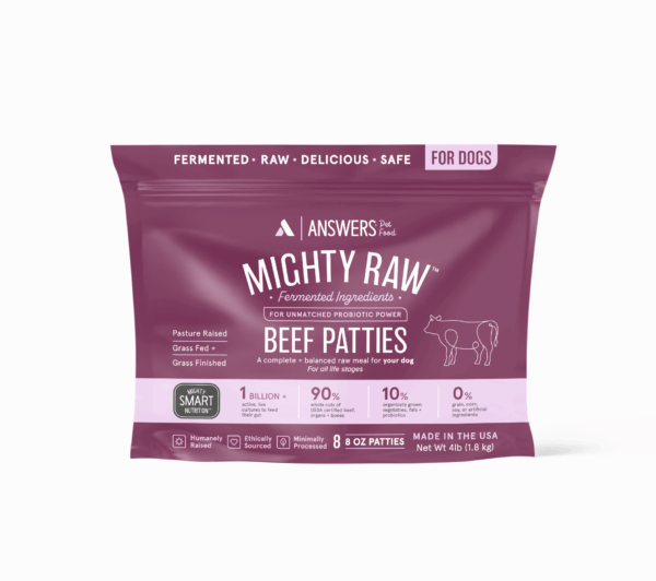 Answers Mighty Raw Beef patties -  previously called Detailed