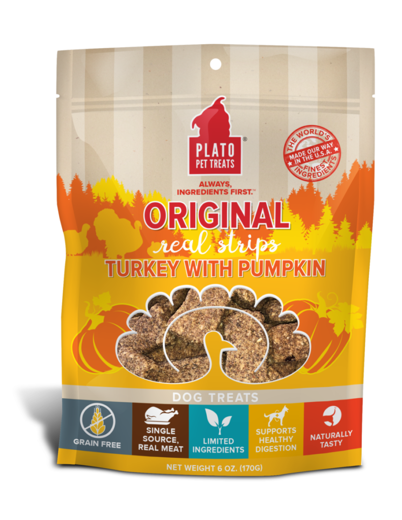 Plato Original Real Strips Turkey & Pumpkin GrainFree Dog Treats 6oz