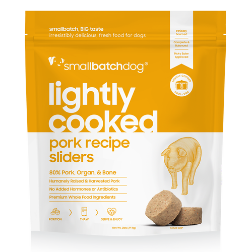 smallbatchdog LIGHTLY COOKED pork recipe sliders for dogs