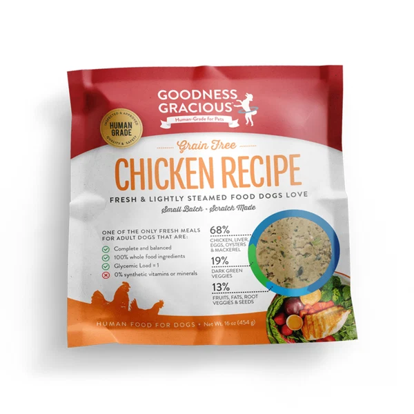 Goodness Gracious Human Grade Synthetic Free Chicken Recipe Gently Cooked Frozen Dog Food