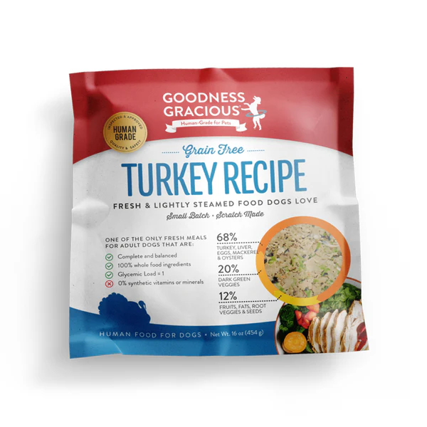Goodness Gracious Human Grade Synthetic Free Turkey Recipe Gently Cooked Frozen Dog Food
