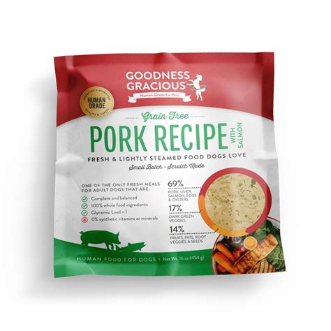 Goodness Gracious Human Grade Synthetic Free Pork with Salmon Recipe Gently Cooked Frozen Dog Food